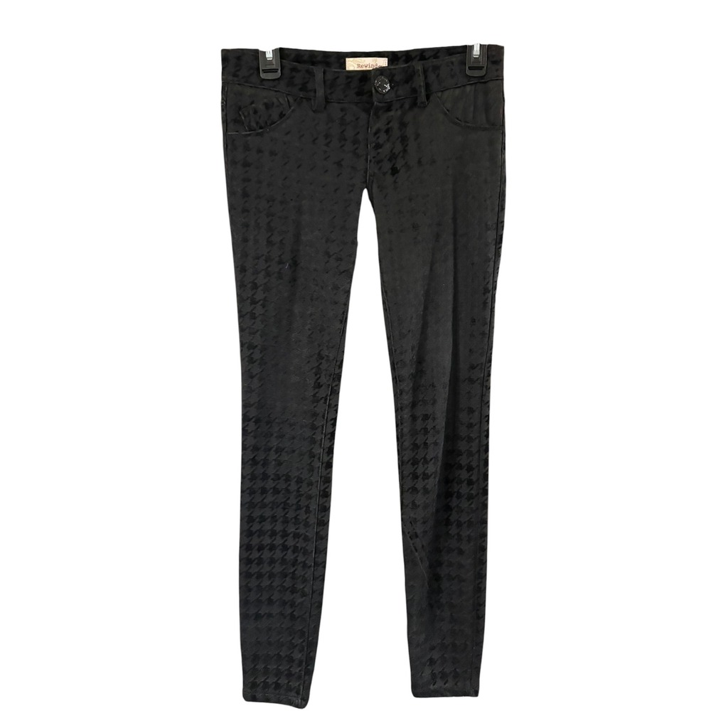 Rewind Womens Black Tonal Houndstooth Skinny Pants Stretch Size S Small